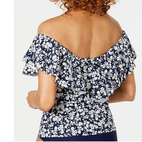 Island Escape Bliss Printed La Flor Ruffled Off-the-Shoulder Tankini Top 6 NEW - Picture 14 of 16